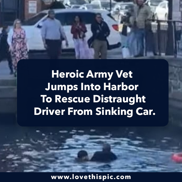 Heroic Army Vet Jumps Into Harbor To Rescue Distraught Driver From Sinking Car.