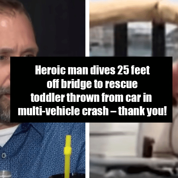 Heroic man dives 25 feet off bridge to rescuse toddler thrown from car in multi-vehicle crash – thank you!