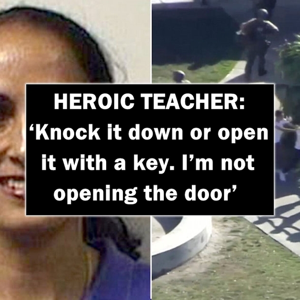 HEROIC TEACHER: ‘Knock it down or open it with a key. I’m not opening the door’