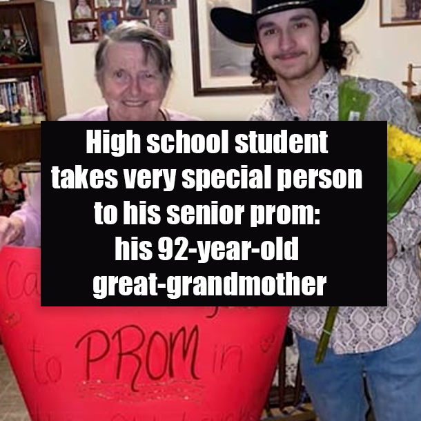 High school student takes very special person to his senior prom: his 92-year-old great-grandmother
