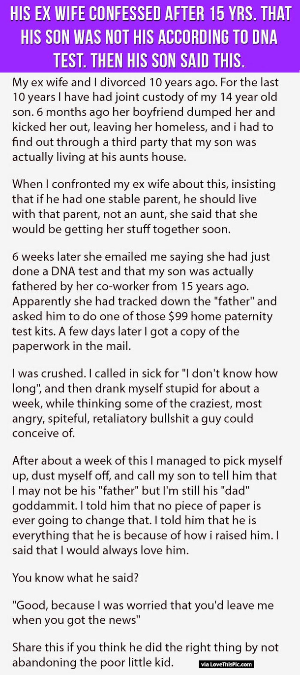 His Ex Wife Confesses After 15 Yrs. That His Son Was Not His According To DNA Test. Then His Son Said This.