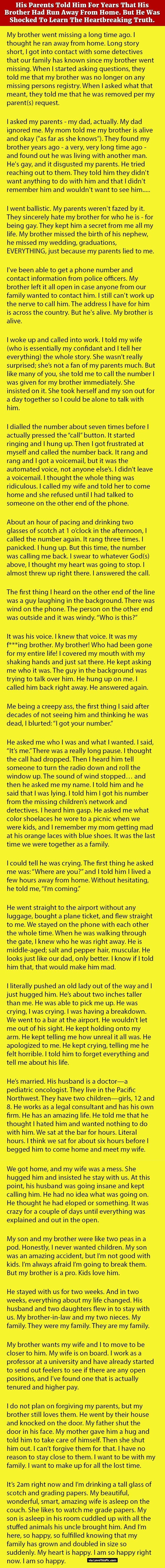 His Parents Told Him For Years That His Brother Had Run Away From Home But He Was Shocked To Learn The Heartbreaking Truth.