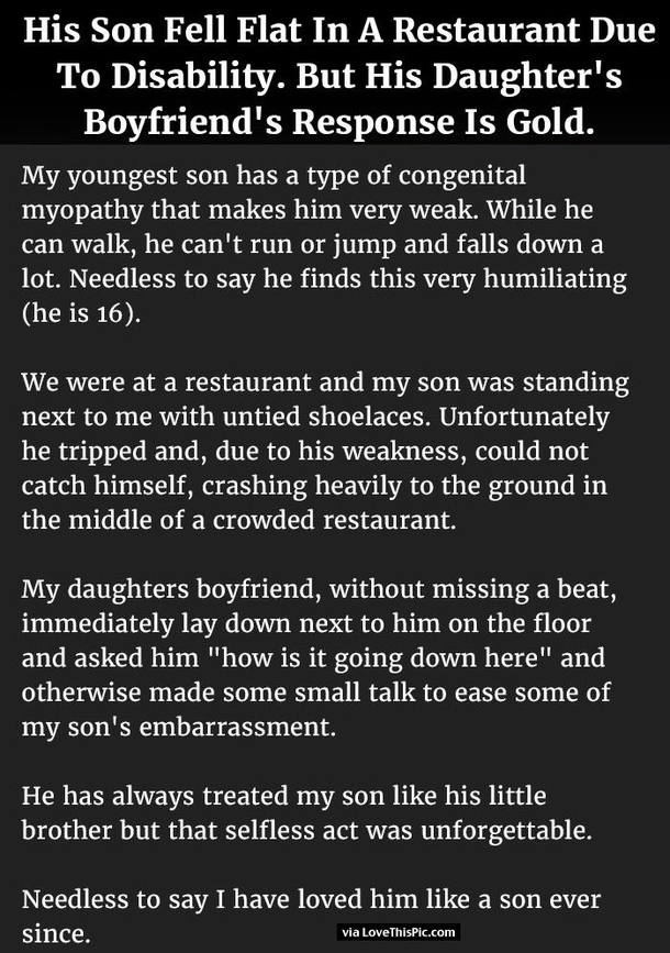 His Son Fell Flat In A Restaurant Due To Disability But His Daughter’s Boyfriend’s Response Is Gold