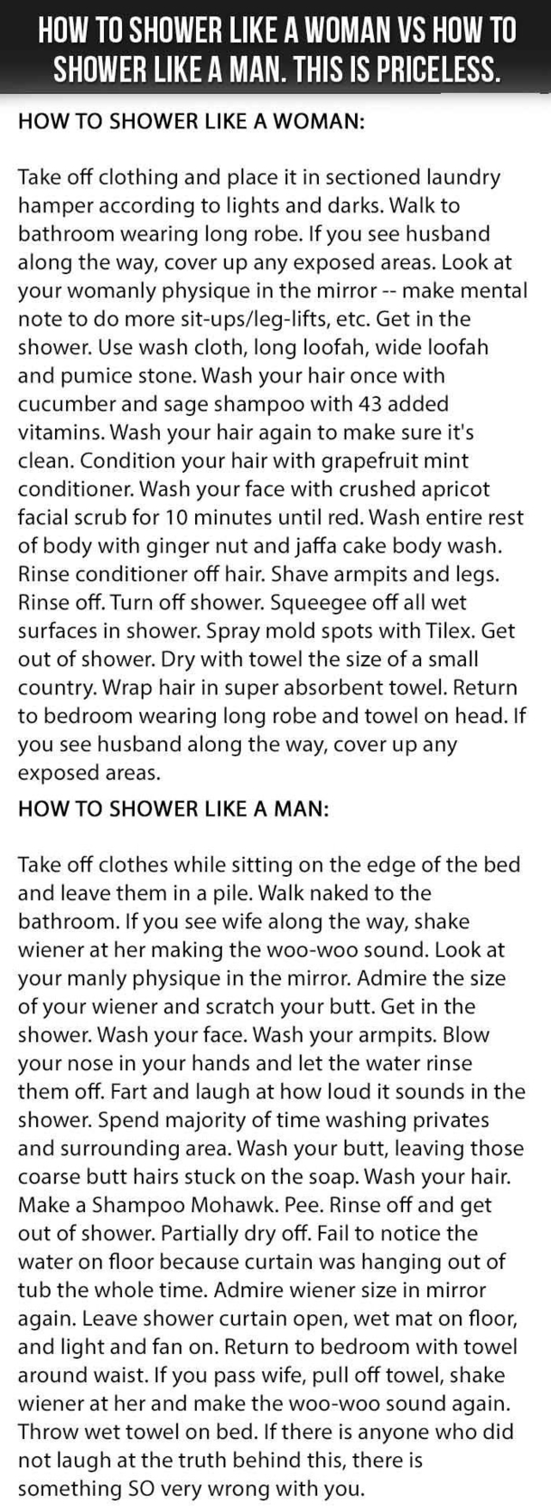 How To Shower Like A Woman Vs How To Shower Like A Man This Is Priceless