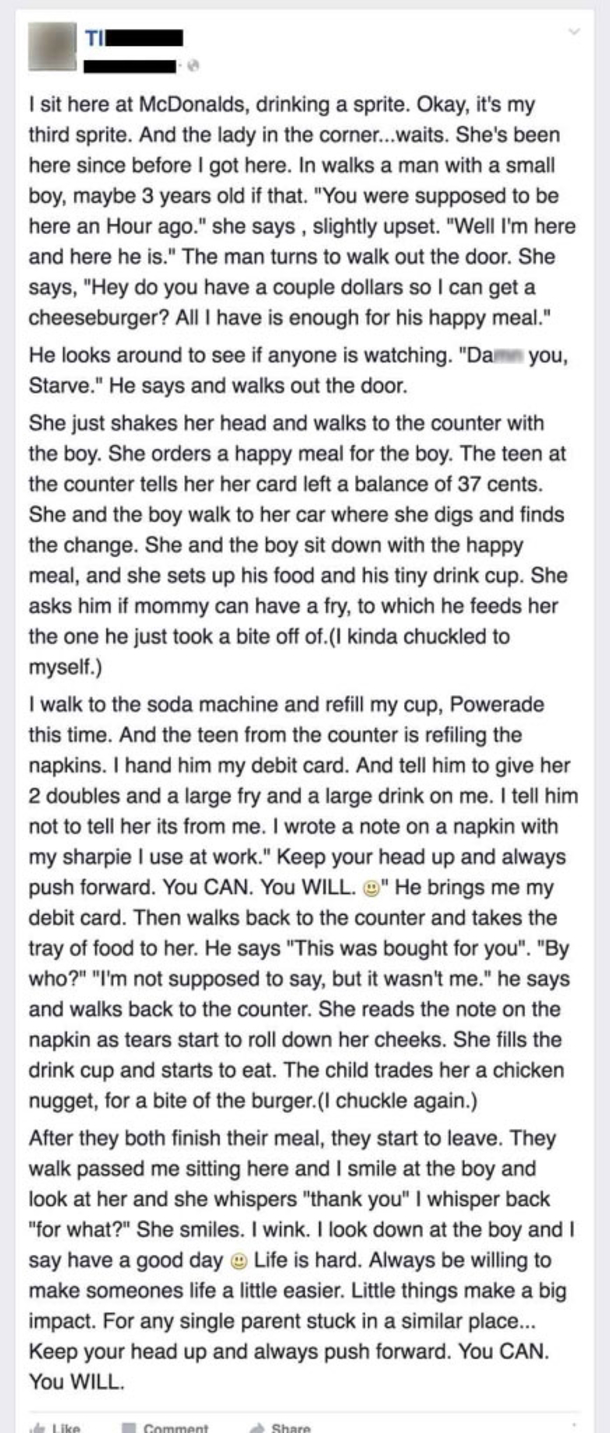 HUNGRY MOM IN MCDONALD’S BREAKS DOWN IN TEARS AFTER READING ANONYMOUS 12-WORD NOTE. - picture 2