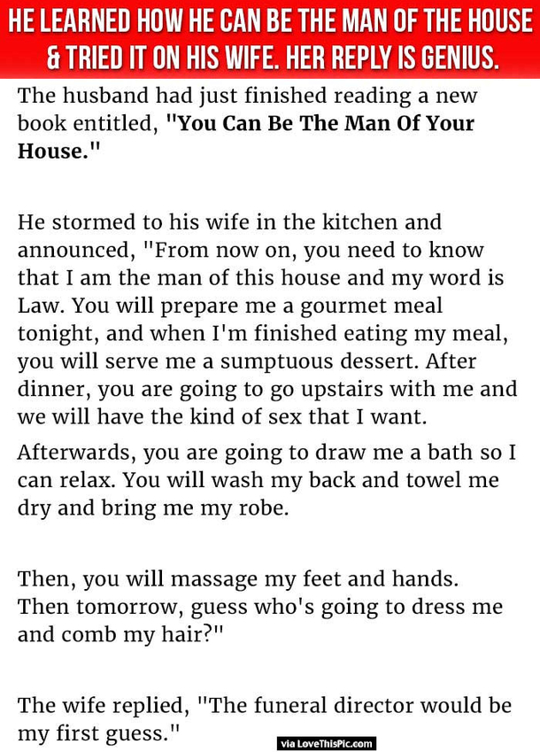Husband Learns How To Be The Man Of The House And Tried It On His Wife But Her Reply Is Genius.