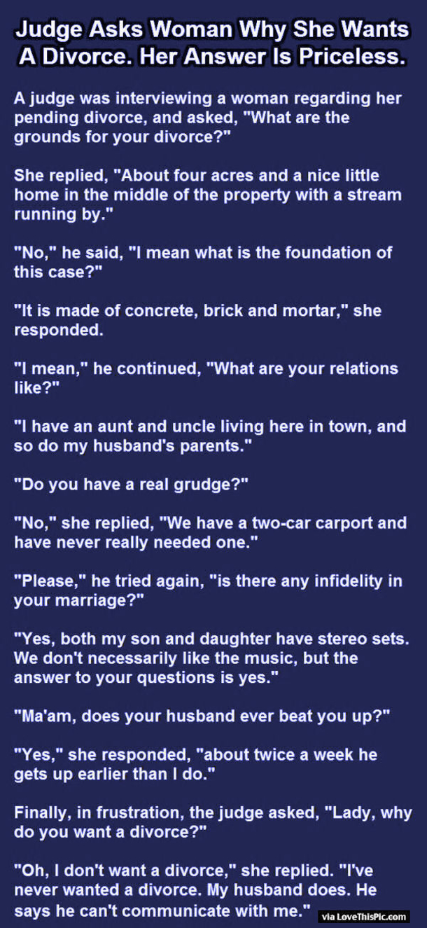 Judge Asks Why She Wants A Divorce And Her Answer Is Priceless