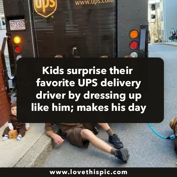 Kids surprise their favorite UPS delivery driver by dressing up like him; makes his day