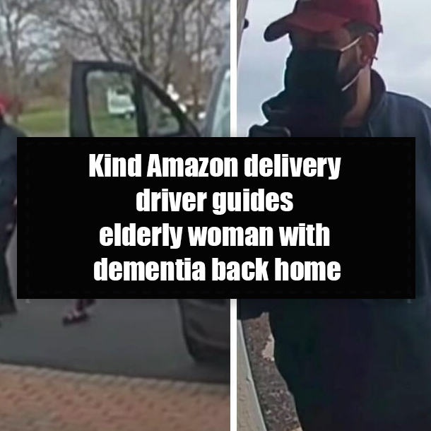 Kind Amazon delivery driver guides elderly woman with dementia back home