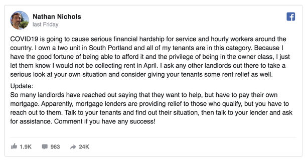 Landlord decides he won’t collect rent for month of April, hopes this is an inspiration to others - picture 2