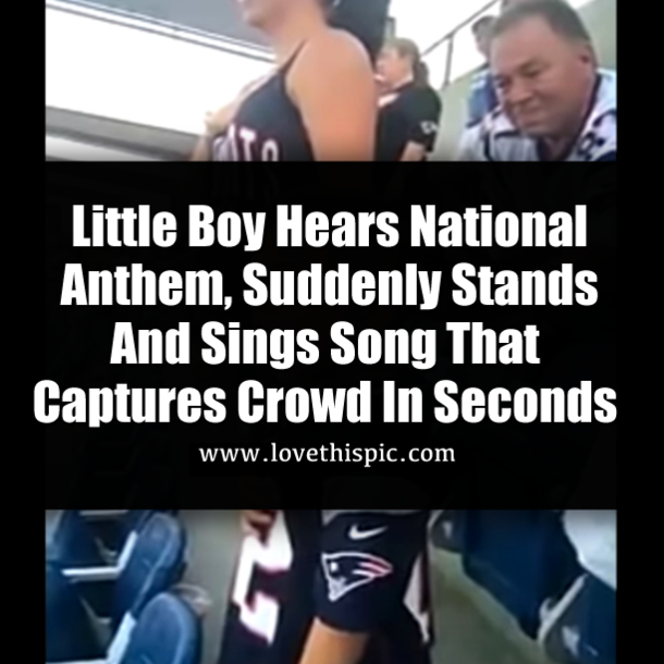 Little Boy Hears National Anthem, Suddenly Stands And Sings Song That Captures Crowd In Seconds