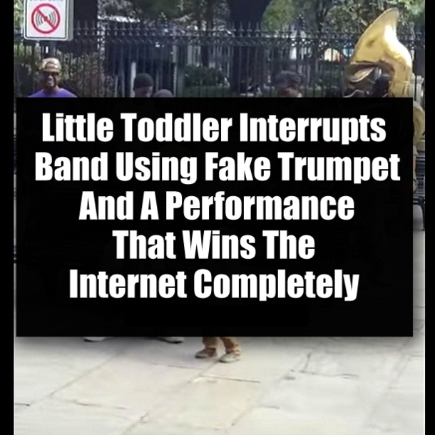 Little Toddler Interrupts Band Using Fake Trumpet And A Performance That Wins The Internet Completely