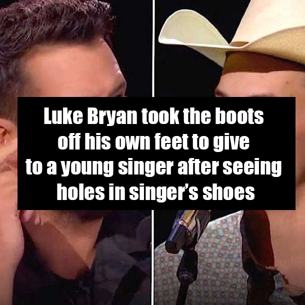 Luke Bryan took the boots off his own feet to give to a young singer after seeing holes in singer’s shoes