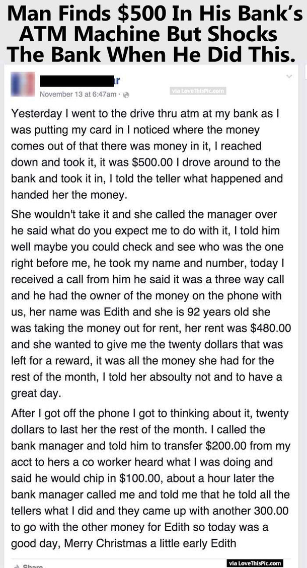 Man Finds $500 In His Bank ATM Machine But Shocks The Bank When He Does This