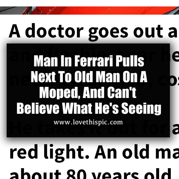 Man In Ferrari Pulls Next To Old Man On A Moped, And Can't Believe What He's Seeing