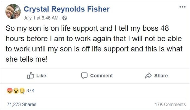 Mom Calls Out Of Work To Help Son On Life Support, Gets Fired By Her Boss In A Text Message Because Of It - picture 3