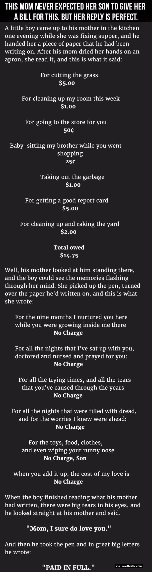 Mom Never Expected To Receive This Bill From Son. But Her Reply Is Perfect.
