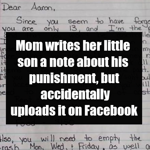 Mom writes her little son a note about his punishment, but accidentally uploads it on Facebook