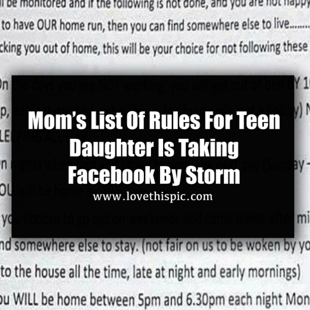 Mom’s List Of Rules For Teen Daughter Is Taking Facebook By Storm