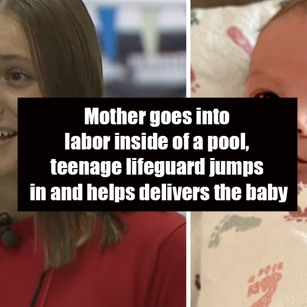Mother goes into labor inside of a pool, teenage lifeguard jumps in and helps delivers the baby
