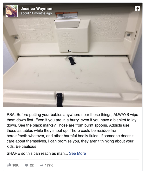 Mother Sends Warning To Public About Black Marks Left on Baby Changing Tables - picture 2
