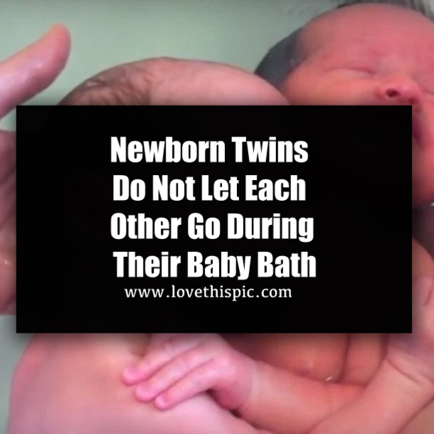 Newborn Twins Do Not Let Each Other Go During Their Baby Bath (Video)