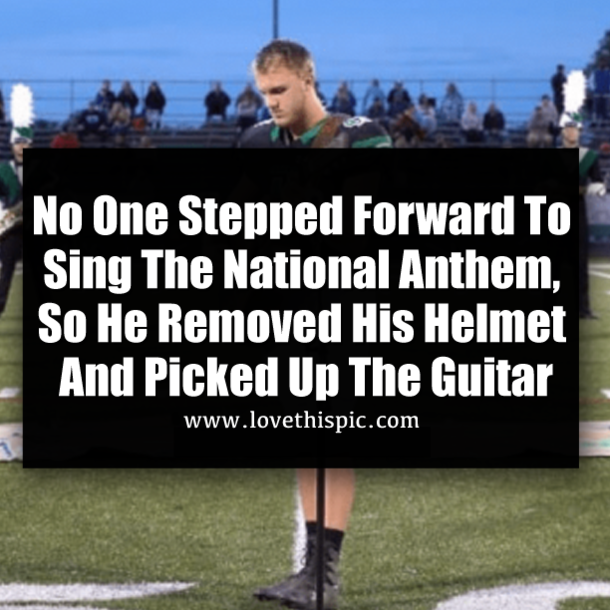 No One Stepped Forward To Sing The National Anthem, So He Removed His Helmet And Picked Up The Guitar