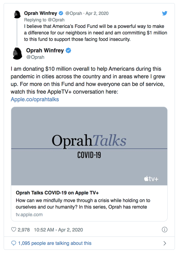 Oprah Winfrey reveals she is donating $10 million to assist Americans during COVID-19 pandemic - picture 3
