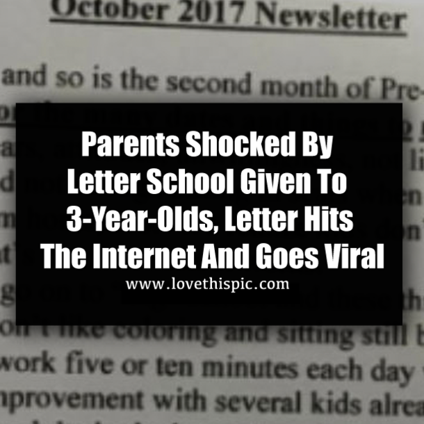 Parents Shocked By Letter School Given To 3-Year-Olds, Letter Hits The Internet And Goes Viral