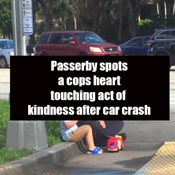 Passerby spots a cops heart touching act of kindness after car crash