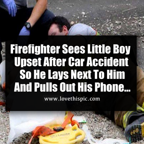 Picture Of What Firefighter Was Doing At Scene Of Brutal Car Crash Goes Viral (Photo)