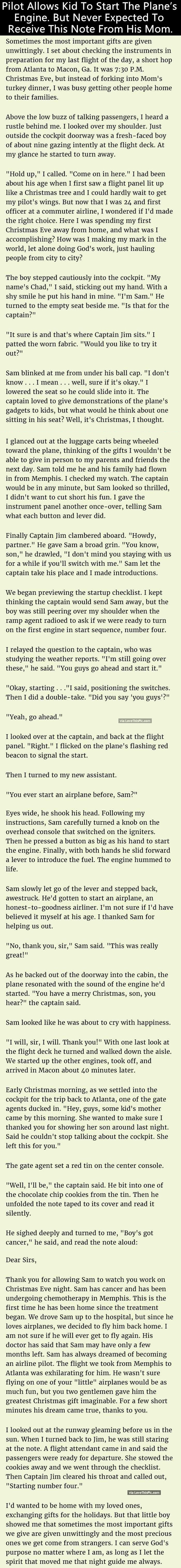 Pilot Allows Kid To Start The Plane’s Engine But Never Expected To Receive This Note From His Mom