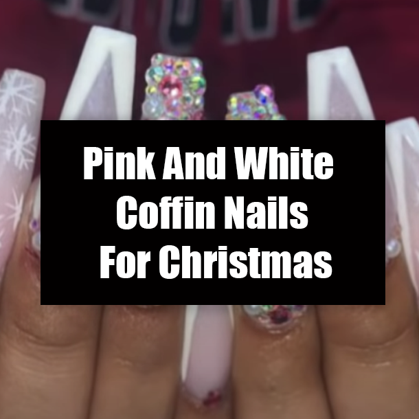 Pink And White Coffin Nails For Christmas