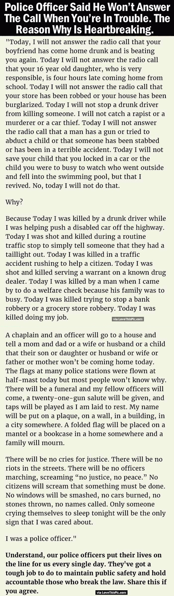 Police Officer Said He Won’t Answer The Call When You’re In Trouble. The Reason Why Is Heartbreaking.