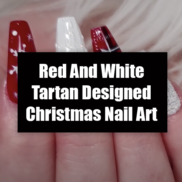 Red And White Tartan Designed Christmas Nail Art