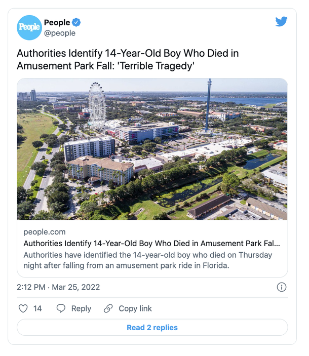 RIP: 14-year-old boy dies after he falls from a free-fall ride in amusement park: "Our hearts go out to the family" - picture 2