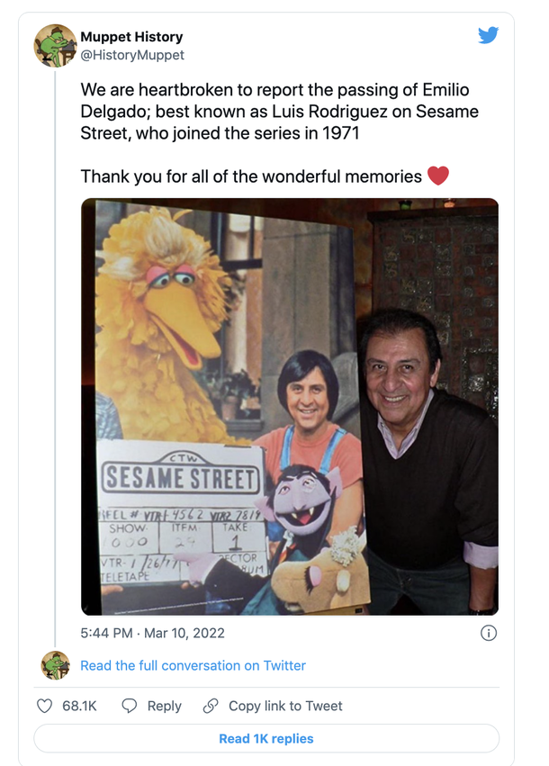 Sesame Street actor Emilio Delgado passes away at 81-years-old: "We are saddened by the news" - picture 2