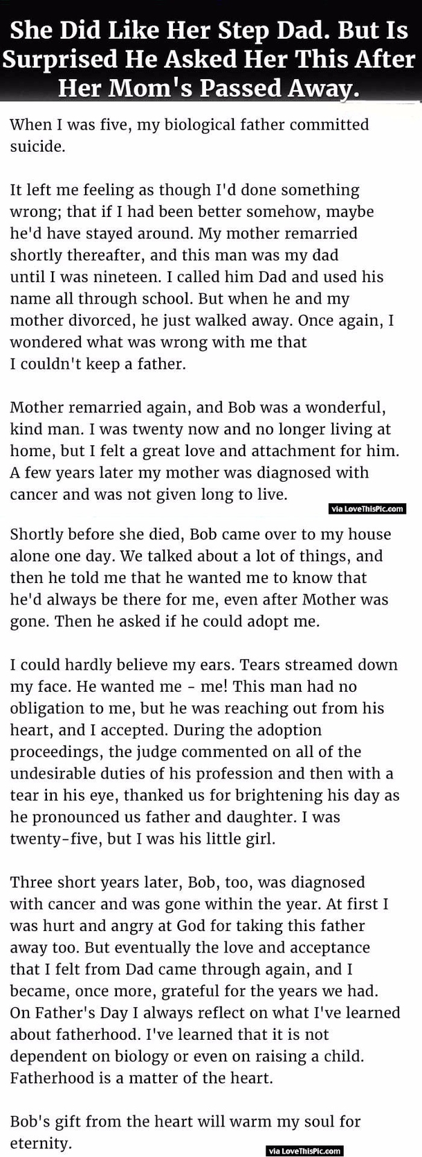 She Did Like Her Step Dad But Is Surprised He Asked Her This After Her Mom’s Passed Away.