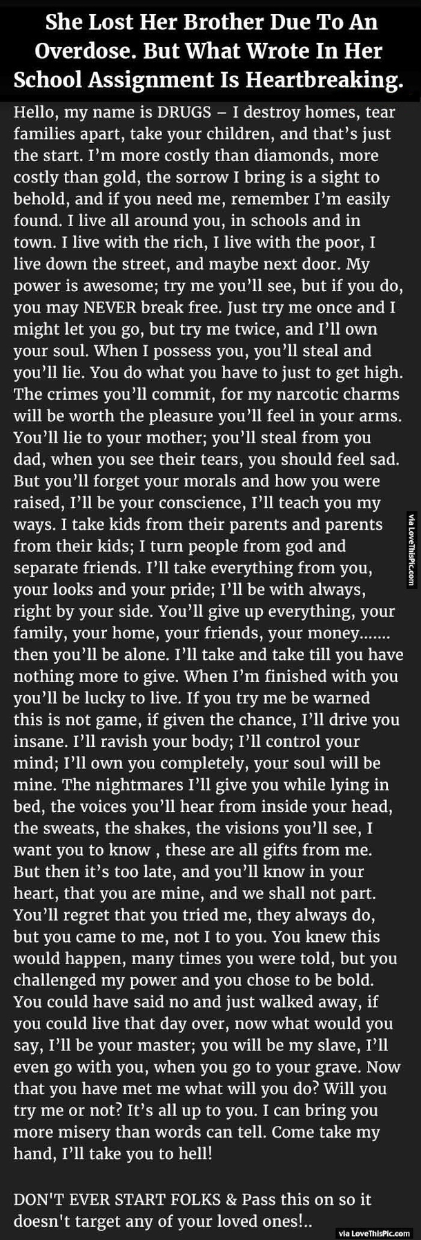 She Lost Her Brother To An Overdose But What She Wrote In Her School Assignment Is Heartbreaking.