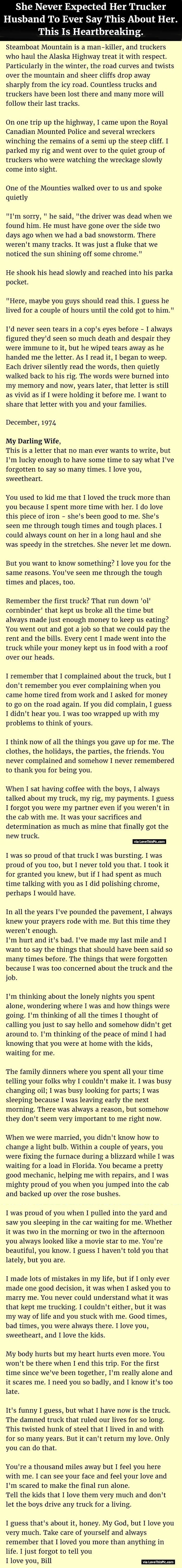 She Never Expected Her Trucker Husband To Ever Say This About Her. This Is Heartbreaking.