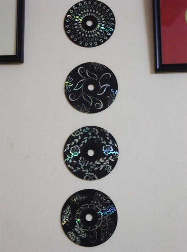 She Took Her Old Cds And Started Painting Them Black Then Put Them Up On THIS. Great Idea! - picture 8