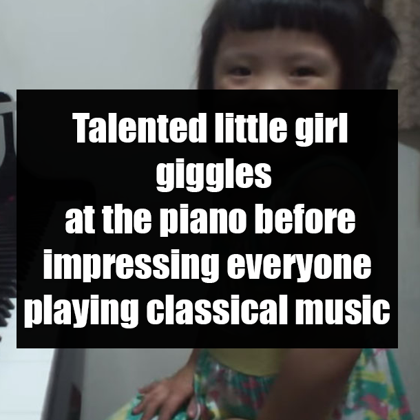 Talented little girl giggles at the piano before impressing everyone playing classical music