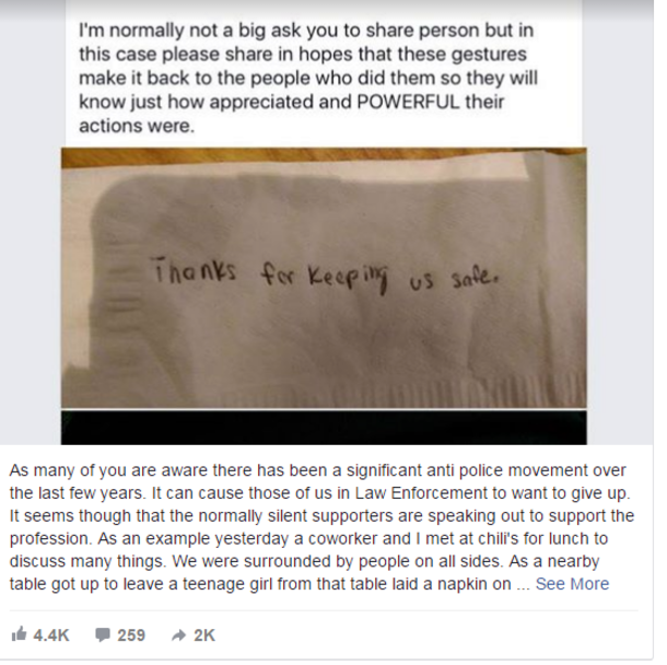 Teen Saw 2 Cops at Chili’s and Dropped a Napkin on Their Table. She Had No Idea What She Started… - picture 4
