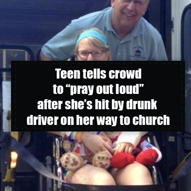 Teen tells crowd to “pray out loud” after she’s hit by drunk driver on her way to church