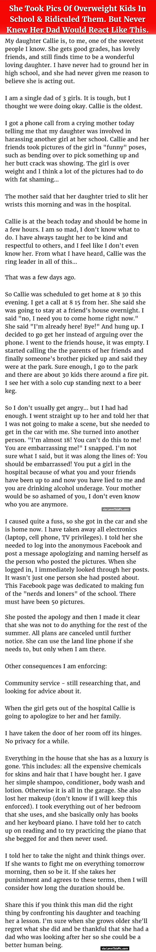 Teenager Takes Pics Of Overweight Kids In School And Ridicules Them But Never Knew Her Dad Would React Like This