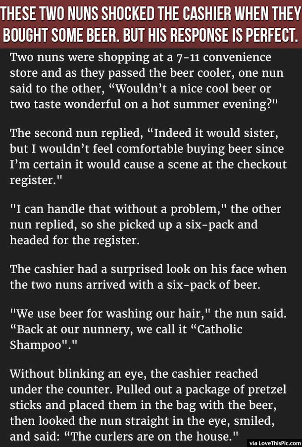 These Two Nuns Shocked The Cashier When They Bought Some Beer But His Response Is Perfect