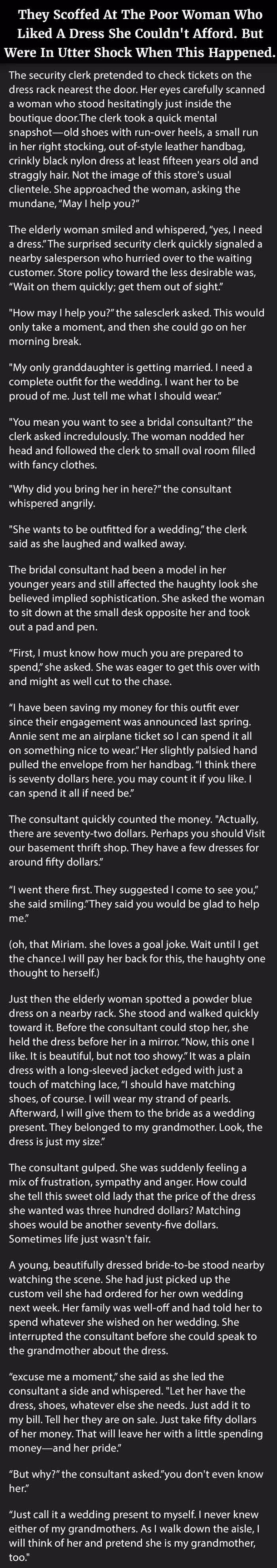 They Scoffed At The Poor Woman Who Liked A Dress She Couldn’t Afford But Were In Utter Shock When This Happened.