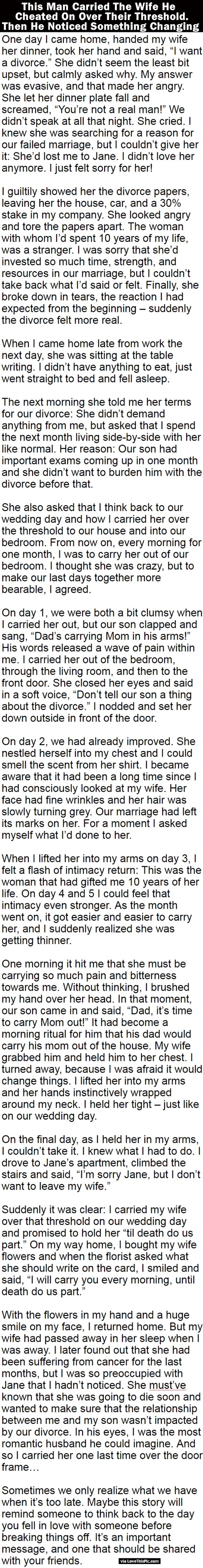 This Man Carried The Wife He Cheated On Over Their Threshold. Then He Noticed Something Changing…