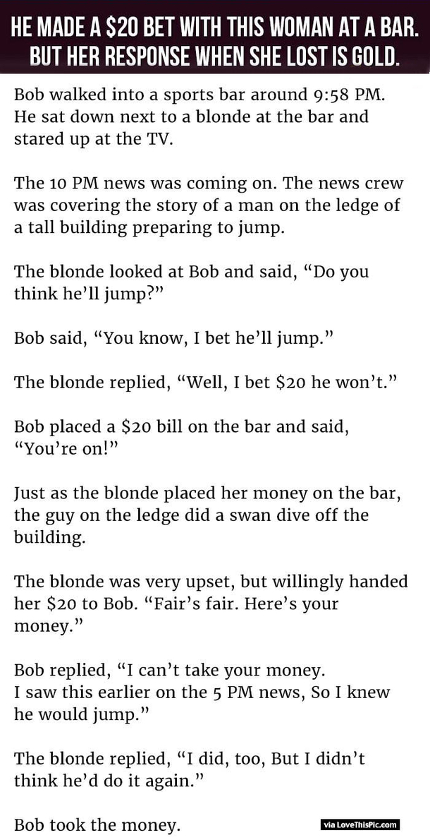 This Man Made A $20 Bet With This Woman At A Bar But Her Response When She Lost Is Gold