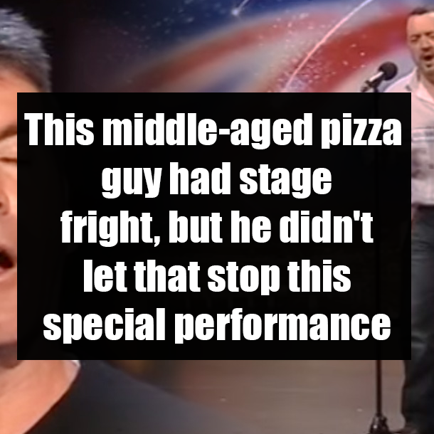 This middle-aged pizza guy had stage fright, but he didn't let that stop this special performance